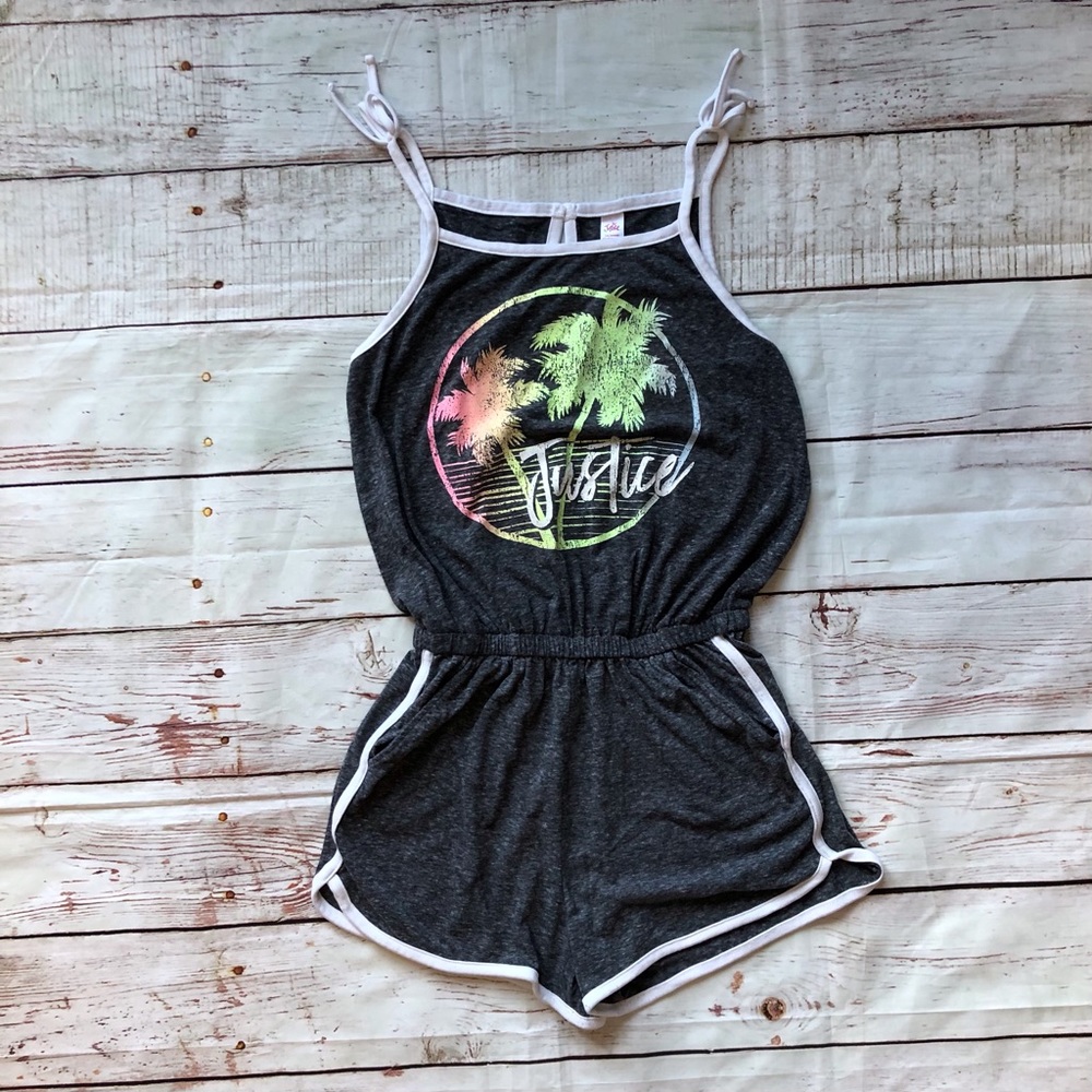 Girls Gray Justice Tropical Summer Romper Size XL (16)